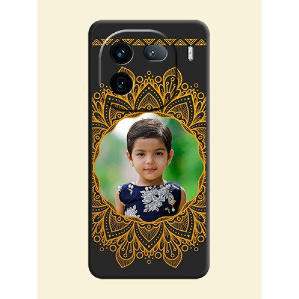Round Image with Floral Design On Space Black Custom Soft Matte Mobile Back Cover - iQOO 12 5G Round Image with Floral Design On Space Black Custom Soft Matte Mobile Back Cover - iQOO 12 5G