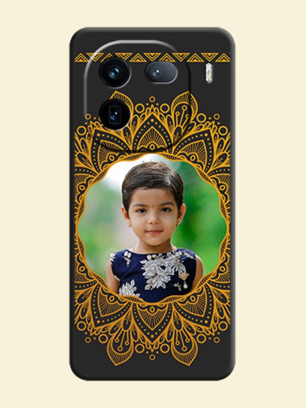 Round Image with Floral Design On Space Black Custom Soft Matte Mobile Back Cover - iQOO 12 5G
