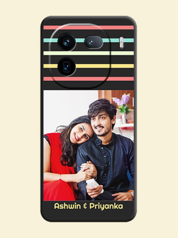 Color Stripes with Photo and Text on Photo  On Space Black Custom Soft Matte Mobile Back Cover - iQOO 12 5G