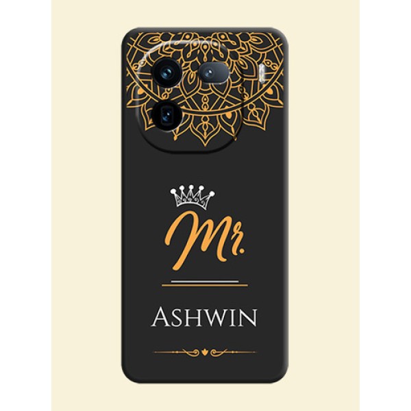 Mr Name with Floral Design On Space Black Custom Soft Matte Mobile Back Cover - iQOO 12 5G