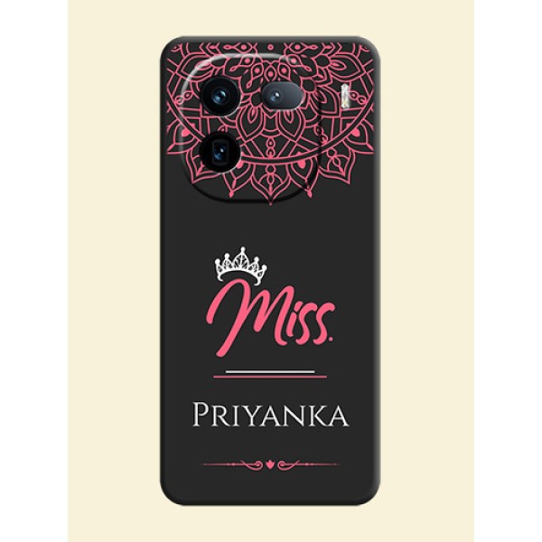 Mrs Name with Floral Design On Space Black Custom Soft Matte Mobile Back Cover - iQOO 12 5G Mrs Name with Floral Design On Space Black Custom Soft Matte Mobile Back Cover - iQOO 12 5G