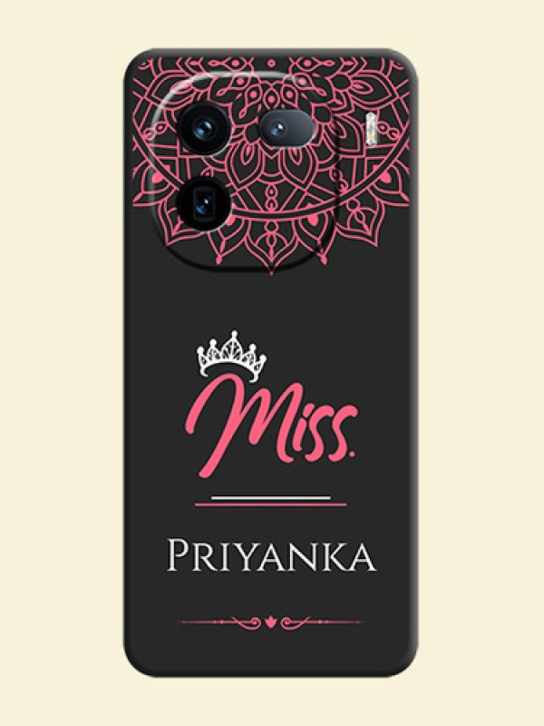 Mrs Name with Floral Design On Space Black Custom Soft Matte Mobile Back Cover - iQOO 12 5G