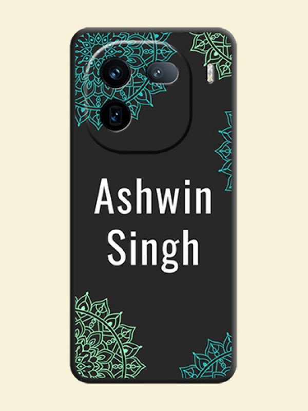 Your Name with Floral Design On Space Black Custom Soft Matte Mobile Back Cover - iQOO 12 5G