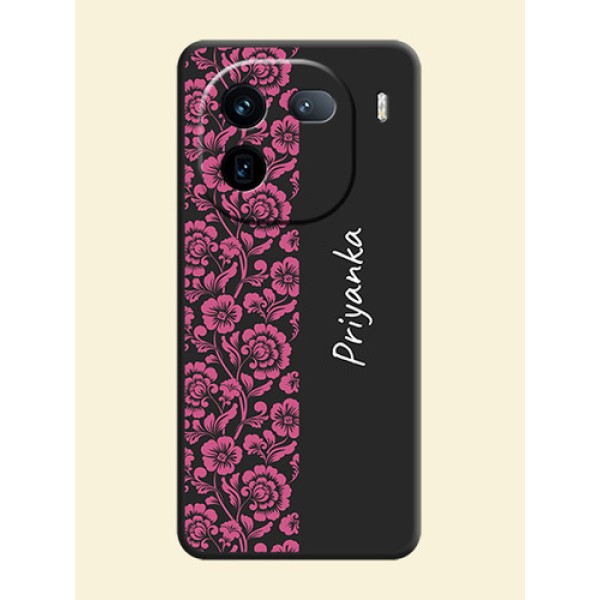 Pink Floral Pattern Design With Custom Text On Space Black Custom Soft Matte Mobile Back Cover - iQOO 12 5G Pink Floral Pattern Design With Custom Text On Space Black Custom Soft Matte Mobile Back Cover - iQOO 12 5G
