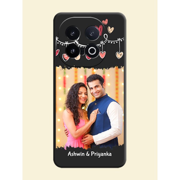 Pink Love Hangings with Name On Space Black Custom Soft Matte Mobile Back Cover - iQOO 13 5G Pink Love Hangings with Name On Space Black Custom Soft Matte Mobile Back Cover - iQOO 13 5G