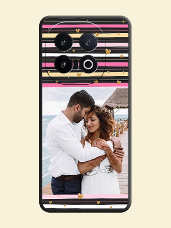 Multicolor Lines and Golden Love Symbols Design on Photo On Space Black Custom Soft Matte Mobile Back Cover - iQOO 13 5G
