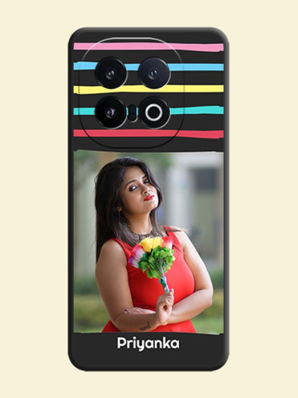 Multicolor Lines with Image On Space Black Custom Soft Matte Mobile Back Cover - iQOO 13 5G