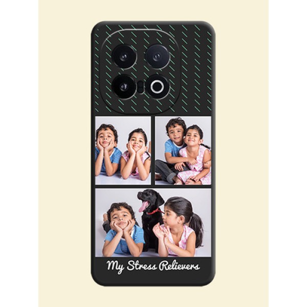 Cross Dotted Pattern with 2 Image Holder On Space Black Custom Soft Matte Mobile Back Cover - iQOO 13 5G Cross Dotted Pattern with 2 Image Holder On Space Black Custom Soft Matte Mobile Back Cover - iQOO 13 5G