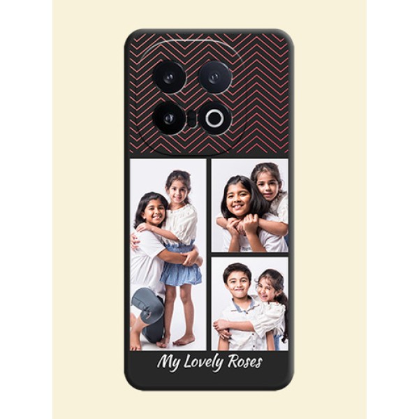 Wave Pattern with 3 Image Holder On Space Black Custom Soft Matte Mobile Back Cover - iQOO 13 5G Wave Pattern with 3 Image Holder On Space Black Custom Soft Matte Mobile Back Cover - iQOO 13 5G