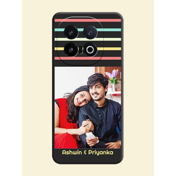 Color Stripes with Photo and Text on Photo On Space Black Custom Soft Matte Mobile Back Cover - iQOO 13 5G Color Stripes with Photo and Text on Photo On Space Black Custom Soft Matte Mobile Back Cover - iQOO 13 5G