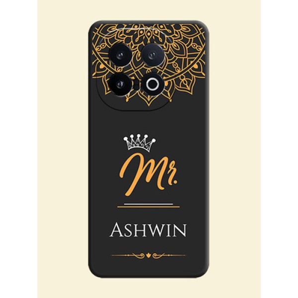 Mr Name with Floral Design On Space Black Custom Soft Matte Mobile Back Cover - iQOO 13 5G