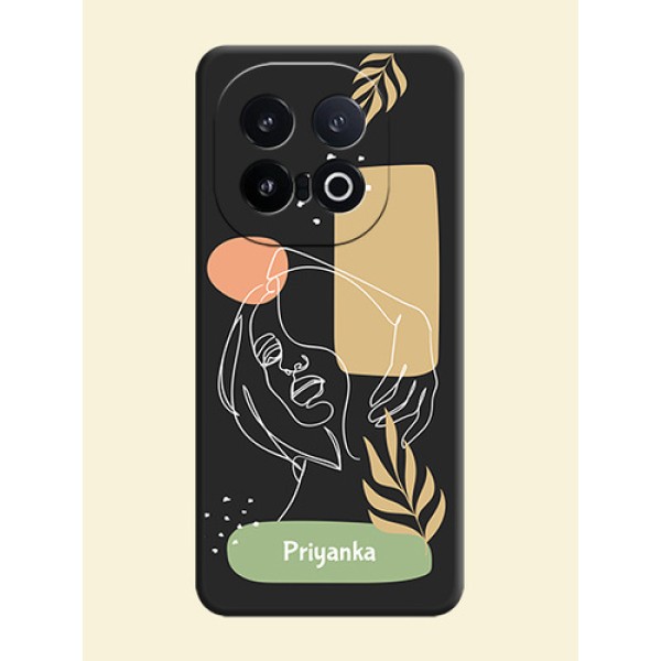 Custom Text With Line Art Of Women & Leaves Design On Space Black Custom Soft Matte Mobile Back Cover - iQOO 13 5G Custom Text With Line Art Of Women & Leaves Design On Space Black Custom Soft Matte Mobile Back Cover - iQOO 13 5G