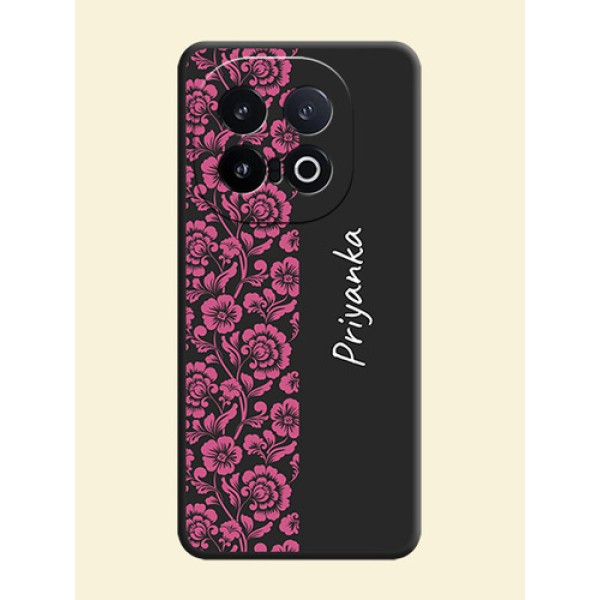 Pink Floral Pattern Design With Custom Text On Space Black Custom Soft Matte Mobile Back Cover - iQOO 13 5G Pink Floral Pattern Design With Custom Text On Space Black Custom Soft Matte Mobile Back Cover - iQOO 13 5G