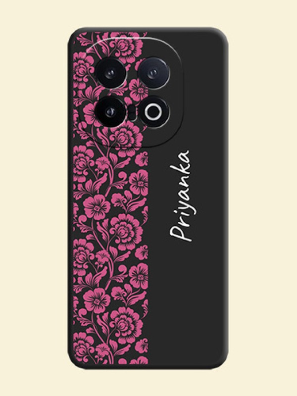 Pink Floral Pattern Design With Custom Text On Space Black Custom Soft Matte Mobile Back Cover - iQOO 13 5G