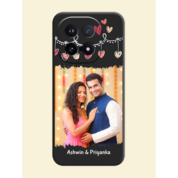 Pink Love Hangings with Name On Space Black Custom Soft Matte Mobile Back Cover - iQOO 15 5G Pink Love Hangings with Name On Space Black Custom Soft Matte Mobile Back Cover - iQOO 15 5G