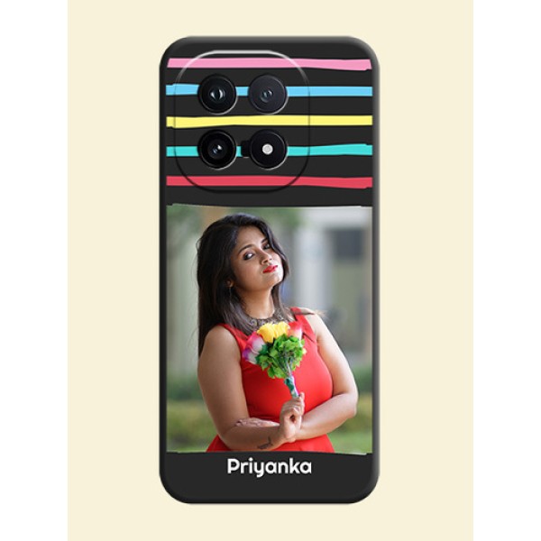 Multicolor Lines with Image On Space Black Custom Soft Matte Mobile Back Cover - iQOO 15 5G Multicolor Lines with Image On Space Black Custom Soft Matte Mobile Back Cover - iQOO 15 5G