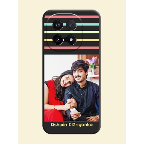 Color Stripes with Photo and Text on Photo On Space Black Custom Soft Matte Mobile Back Cover - iQOO 15 5G Color Stripes with Photo and Text on Photo On Space Black Custom Soft Matte Mobile Back Cover - iQOO 15 5G