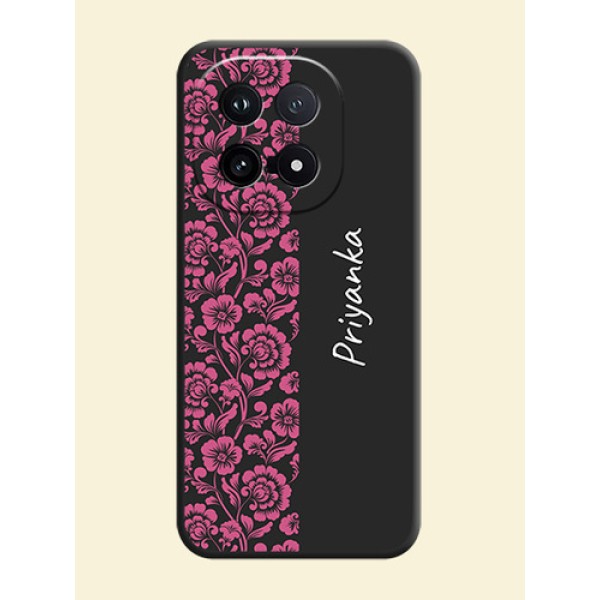 Pink Floral Pattern Design With Custom Text On Space Black Custom Soft Matte Mobile Back Cover - iQOO 15 5G Pink Floral Pattern Design With Custom Text On Space Black Custom Soft Matte Mobile Back Cover - iQOO 15 5G