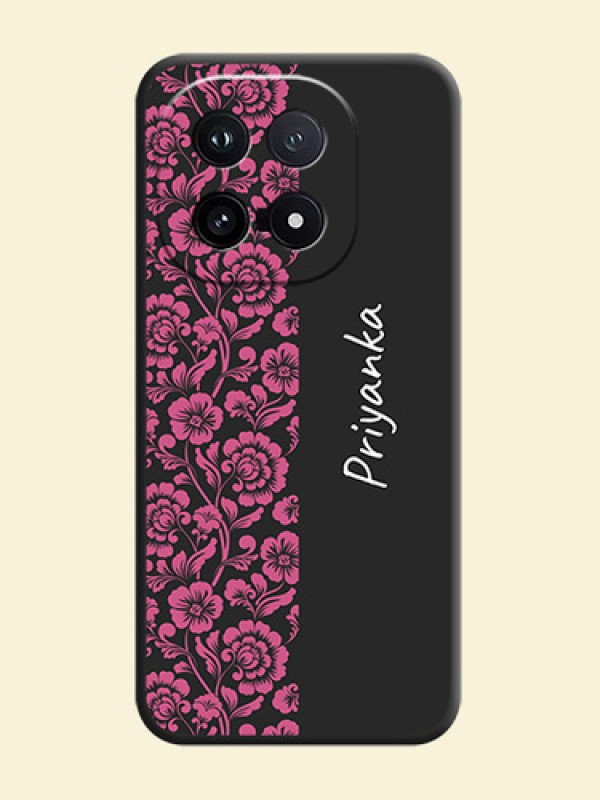 Pink Floral Pattern Design With Custom Text On Space Black Custom Soft Matte Mobile Back Cover - iQOO 15 5G
