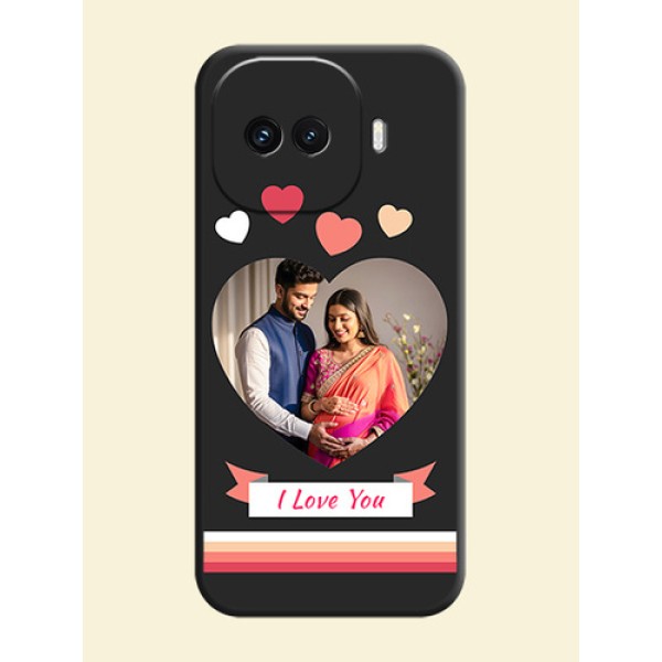 Love Shaped Photo with Colorful Stripes On Space Black Custom Soft Matte Mobile Back Cover - iQOO 15R 5G Love Shaped Photo with Colorful Stripes On Space Black Custom Soft Matte Mobile Back Cover - iQOO 15R 5G