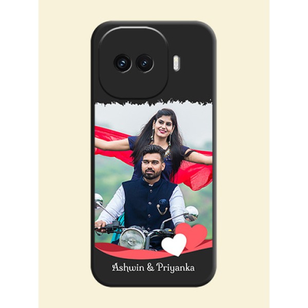 Pin Color Love Shaped Ribbon Design with Text On Space Black Custom Soft Matte Mobile Back Cover - iQOO 15R 5G