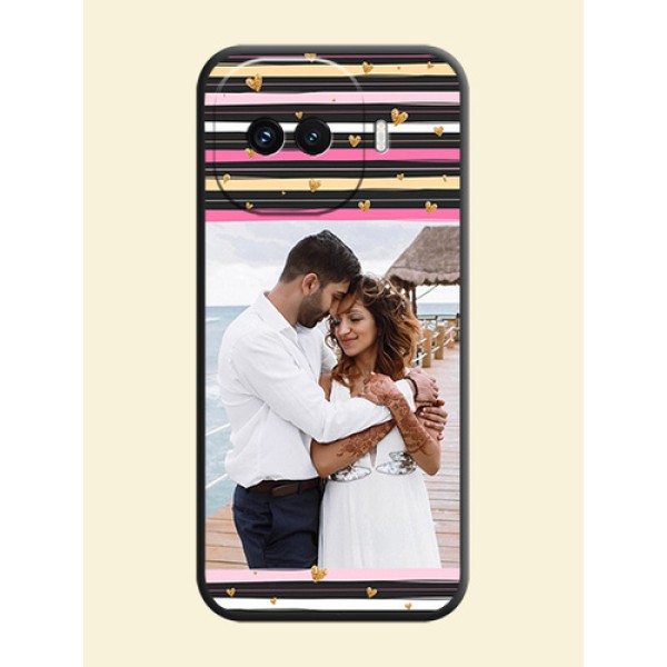 Multicolor Lines and Golden Love Symbols Design on Photo On Space Black Custom Soft Matte Mobile Back Cover - iQOO 15R 5G