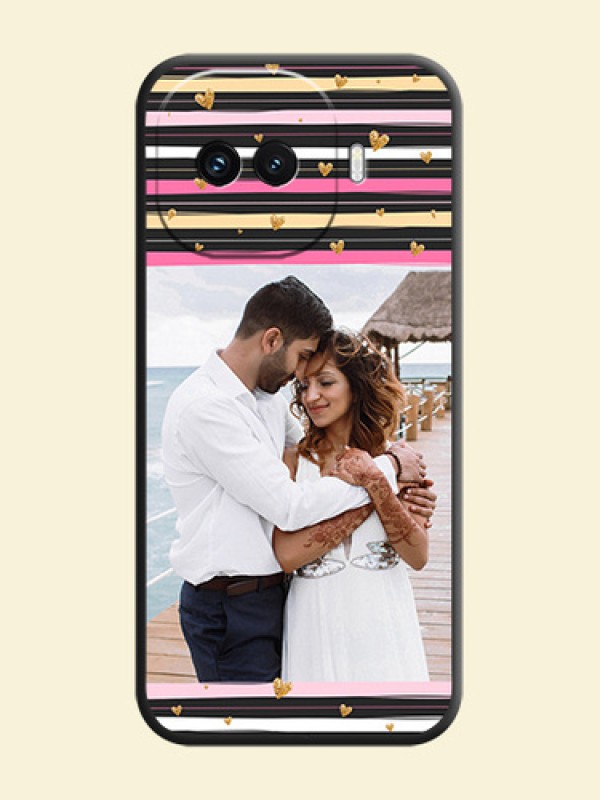 Multicolor Lines and Golden Love Symbols Design on Photo On Space Black Custom Soft Matte Mobile Back Cover - iQOO 15R 5G