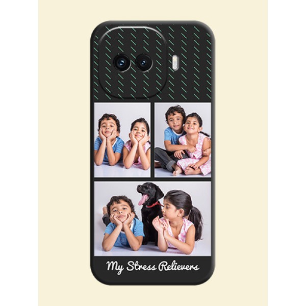 Cross Dotted Pattern with 2 Image Holder On Space Black Custom Soft Matte Mobile Back Cover - iQOO 15R 5G Cross Dotted Pattern with 2 Image Holder On Space Black Custom Soft Matte Mobile Back Cover - iQOO 15R 5G