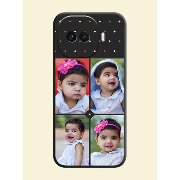 Multicolor Dotted Pattern with 4 Image Holder On Space Black Custom Soft Matte Mobile Back Cover - iQOO 15R 5G Multicolor Dotted Pattern with 4 Image Holder On Space Black Custom Soft Matte Mobile Back Cover - iQOO 15R 5G