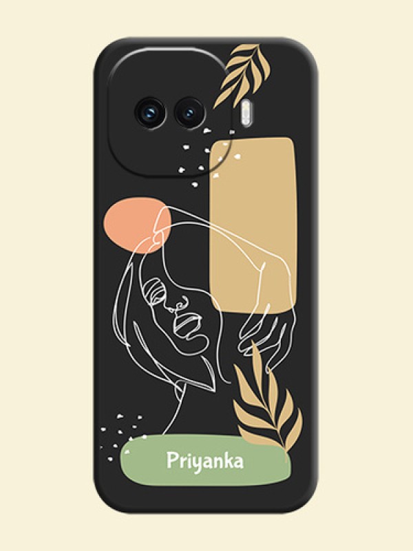 Custom Text With Line Art Of Women & Leaves Design On Space Black Custom Soft Matte Mobile Back Cover - iQOO 15R 5G