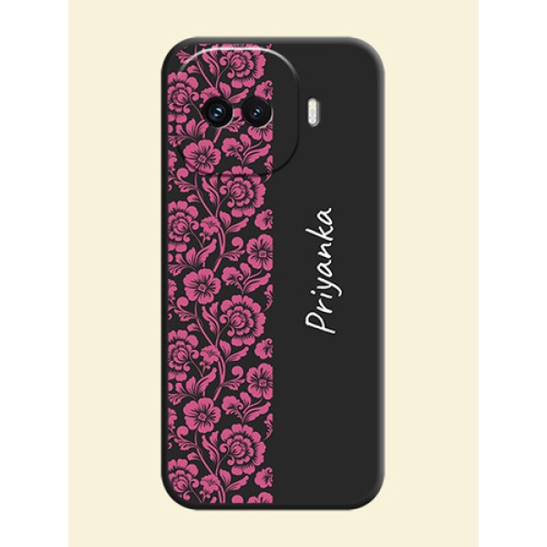 Pink Floral Pattern Design With Custom Text On Space Black Custom Soft Matte Mobile Back Cover - iQOO 15R 5G Pink Floral Pattern Design With Custom Text On Space Black Custom Soft Matte Mobile Back Cover - iQOO 15R 5G