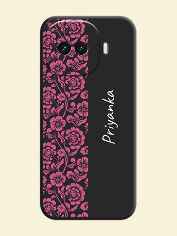 Pink Floral Pattern Design With Custom Text On Space Black Custom Soft Matte Mobile Back Cover - iQOO 15R 5G