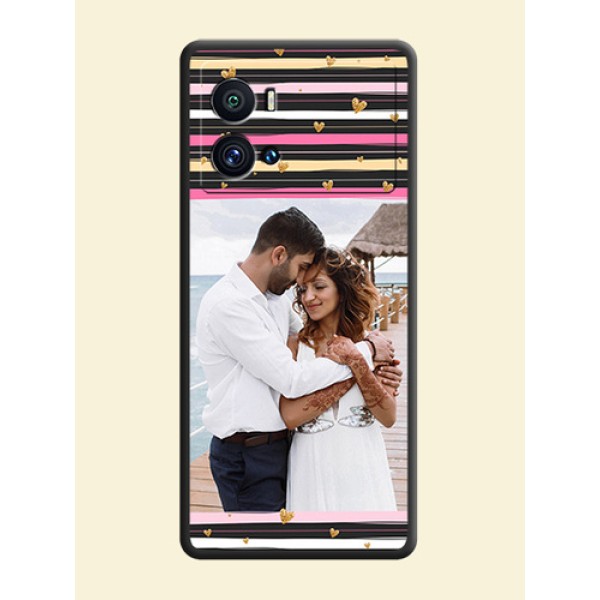 Multicolor Lines and Golden Love Symbols Design on Photo on Space Black Soft Matte Mobile Cover - iQOO 9 Pro 5G Multicolor Lines and Golden Love Symbols Design on Photo on Space Black Soft Matte Mobile Cover - iQOO 9 Pro 5G