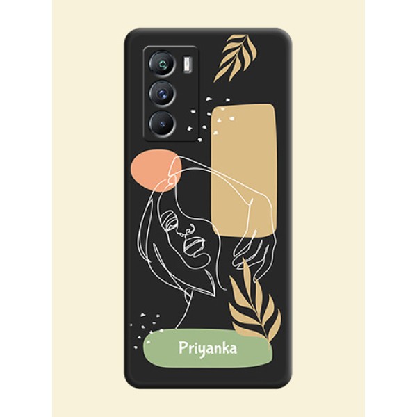 Custom Text With Line Art Of Women & Leaves Design On Space Black Personalized Soft Matte Phone Covers -Iqoo 9 Se 5G Custom Text With Line Art Of Women & Leaves Design On Space Black Personalized Soft Matte Phone Covers -Iqoo 9 Se 5G