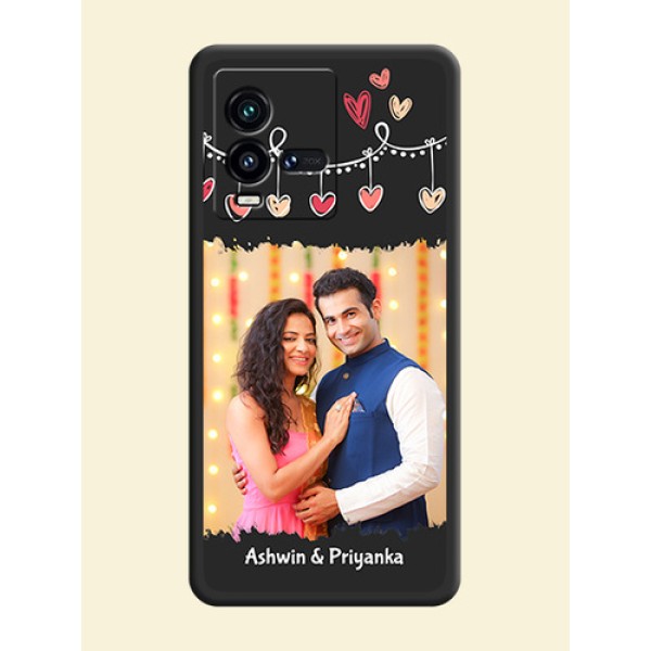 Pink Love Hangings with Name on Space Black Custom Soft Matte Phone Cases - iQOO 9T 5G Pink Love Hangings with Name on Space Black Custom Soft Matte Phone Cases - iQOO 9T 5G