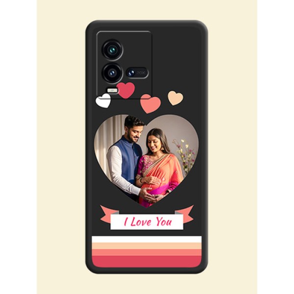 Love Shaped Photo with Colorful Stripes on Personalised Space Black Soft Matte Cases - iQOO 9T 5G