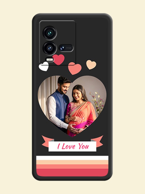 Love Shaped Photo with Colorful Stripes on Personalised Space Black Soft Matte Cases - iQOO 9T 5G