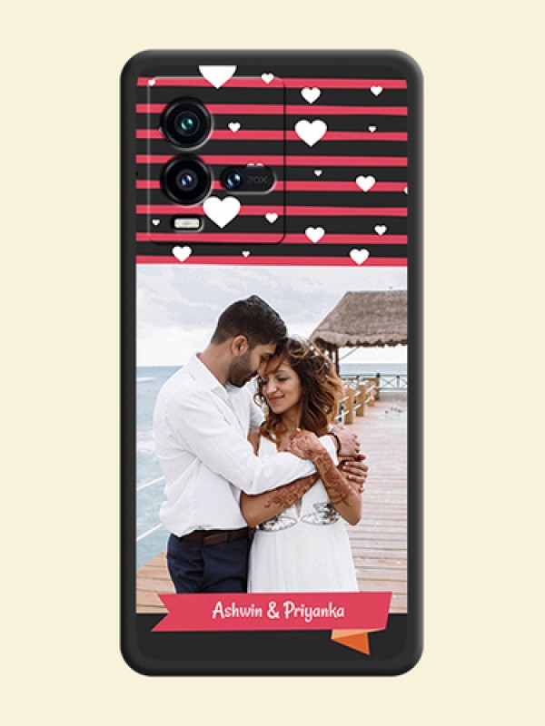 White Color Love Symbols with Pink Lines Pattern on Space Black Custom Soft Matte Phone Cases - iQOO 9T 5G