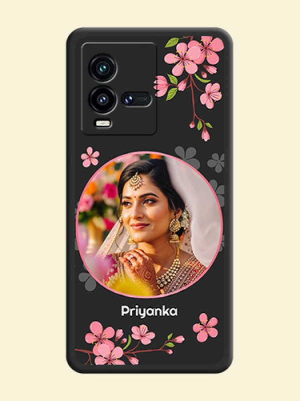 Round Image with Pink Color Floral Design on Photo on Space Black Soft Matte Back Cover - iQOO 9T 5G