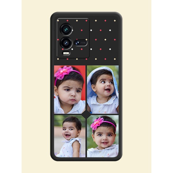 Multicolor Dotted Pattern with 4 Image Holder on Space Black Custom Soft Matte Phone Cases - iQOO 9T 5G Multicolor Dotted Pattern with 4 Image Holder on Space Black Custom Soft Matte Phone Cases - iQOO 9T 5G