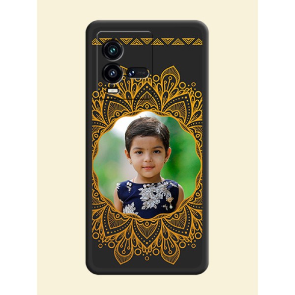 Round Image with Floral Design on Photo on Space Black Soft Matte Mobile Cover - iQOO 9T 5G Round Image with Floral Design on Photo on Space Black Soft Matte Mobile Cover - iQOO 9T 5G