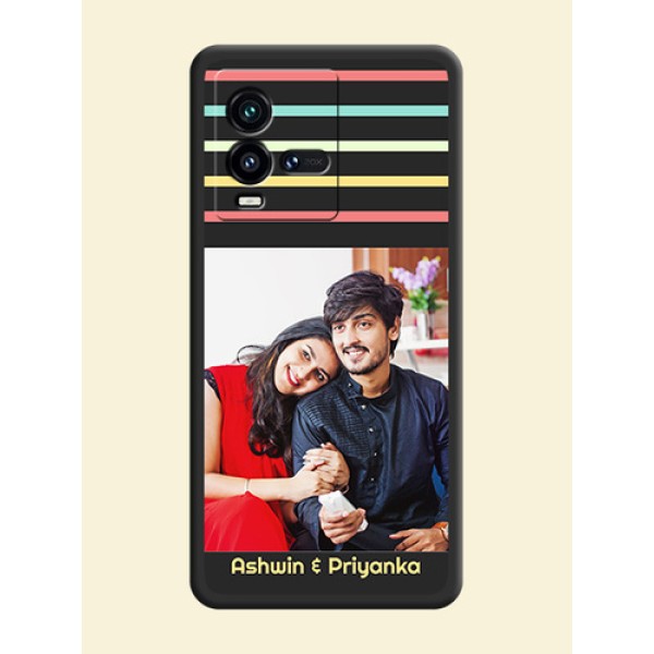 Color Stripes with Photo and Text on Photo on Space Black Soft Matte Mobile Case - iQOO 9T 5G Color Stripes with Photo and Text on Photo on Space Black Soft Matte Mobile Case - iQOO 9T 5G