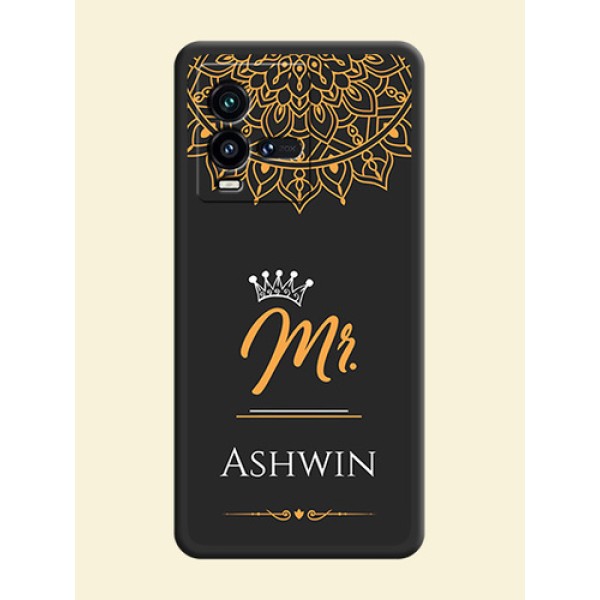 Mr Name with Floral Design on Personalised Space Black Soft Matte Cases - iQOO 9T 5G Mr Name with Floral Design on Personalised Space Black Soft Matte Cases - iQOO 9T 5G