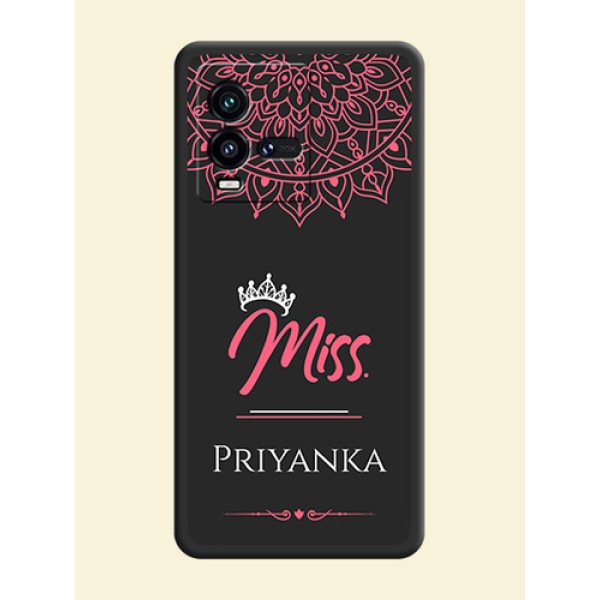 Mrs Name with Floral Design on Space Black Personalized Soft Matte Phone Covers - iQOO 9T 5G Mrs Name with Floral Design on Space Black Personalized Soft Matte Phone Covers - iQOO 9T 5G