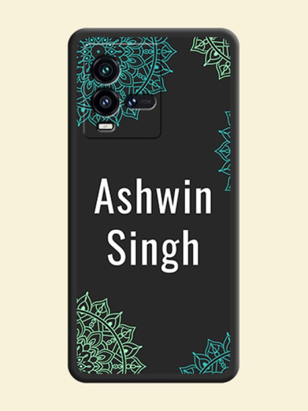 Your Name with Floral Design on Space Black Custom Soft Matte Back Cover - iQOO 9T 5G