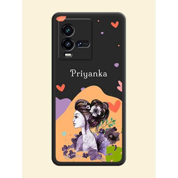 Namecase For Her With Fancy Lady Image On Space Black Personalized Soft Matte Phone Covers -Iqoo 9T 5G Namecase For Her With Fancy Lady Image On Space Black Personalized Soft Matte Phone Covers -Iqoo 9T 5G