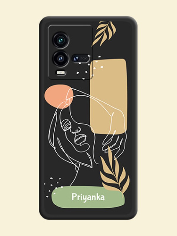 Custom Text With Line Art Of Women & Leaves Design On Space Black Personalized Soft Matte Phone Covers -Iqoo 9T 5G