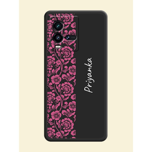 Pink Floral Pattern Design With Custom Text On Space Black Personalized Soft Matte Phone Covers -Iqoo 9T 5G Pink Floral Pattern Design With Custom Text On Space Black Personalized Soft Matte Phone Covers -Iqoo 9T 5G