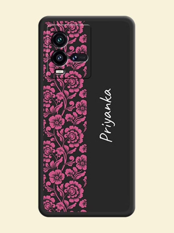 Pink Floral Pattern Design With Custom Text On Space Black Personalized Soft Matte Phone Covers -Iqoo 9T 5G
