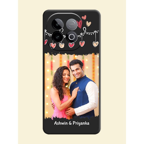 Pink Love Hangings with Name On Space Black Custom Soft Matte Mobile Back Cover - iQOO Neo 10 5G Pink Love Hangings with Name On Space Black Custom Soft Matte Mobile Back Cover - iQOO Neo 10 5G